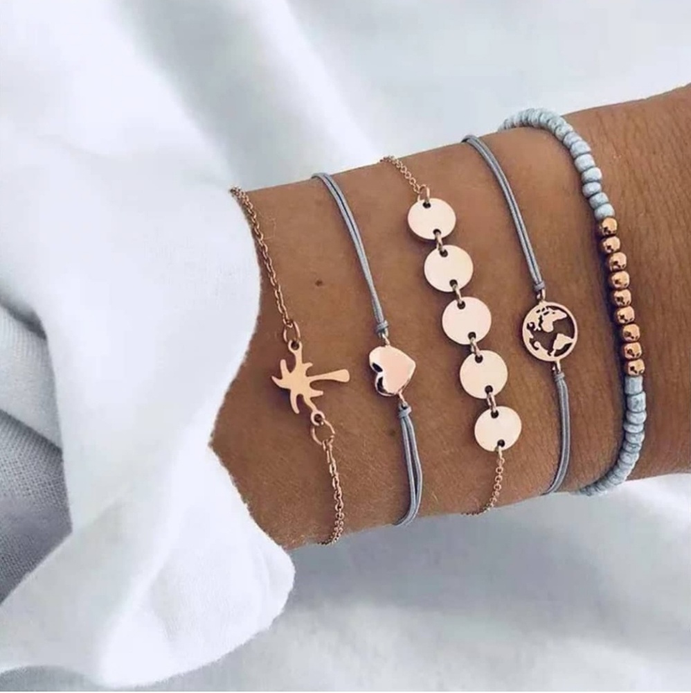 5-Piece Vintage Glam Charm Bracelet Set-Gift Ideas